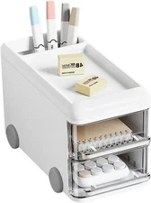 LETURE Cute Desk Organizer with drawers, Plastic Desktop Storage for White 