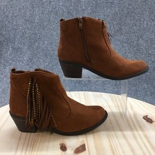 Wonder Nation Boots Youth 5 Ankle Booties Brown Casual Zip Rhinestone Fringe