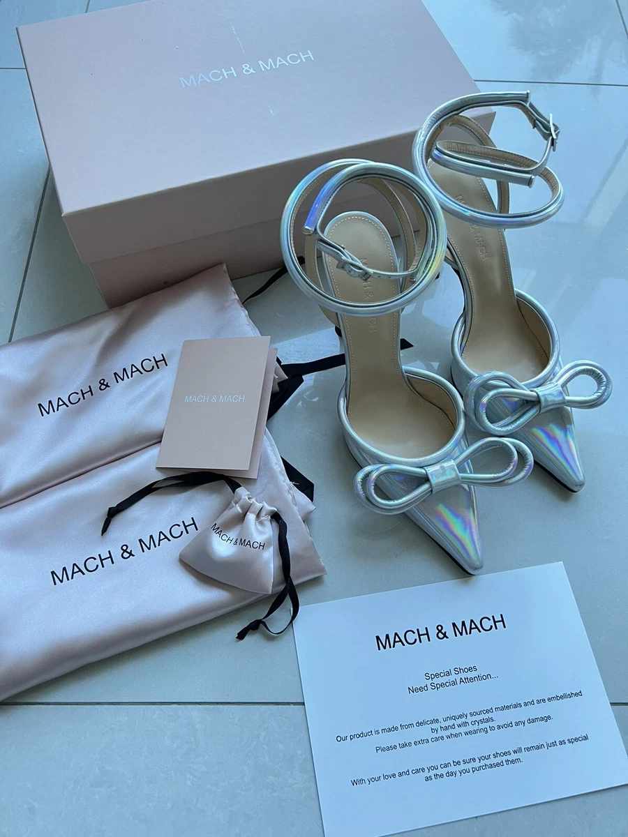 MACH & MACH Double Bow Pointed Toe Pump 8.5US/38.5EU Iridescent  