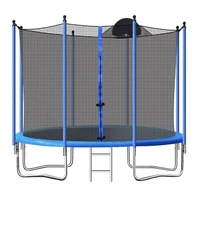 SEGMART 10ft Blue Trampoline for Kids with Basketball Hoop/Ladder,L (brand new)