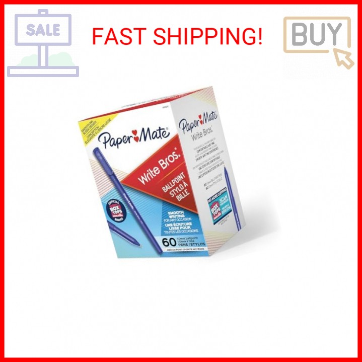 Paper Mate Ballpoint Pens, Write Bros. Blue Ink Pens, Medium Point (1.0mm), 60 C