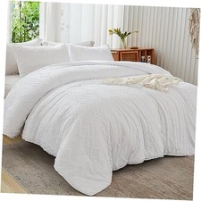 Queen Comforter Set White, 3 Pieces Boho Textured Queen 90"x90" 03 - White