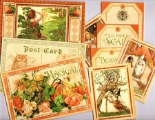 Graphic45 AN EERIE TALE 9PK HANDMADE EPHEMERA POCKET CARDS TWO-Sided