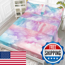 Smell Sunshine Pink Blue Cloud Sky Sheets Set 4Pcs For Kidswhite Cloud 3D