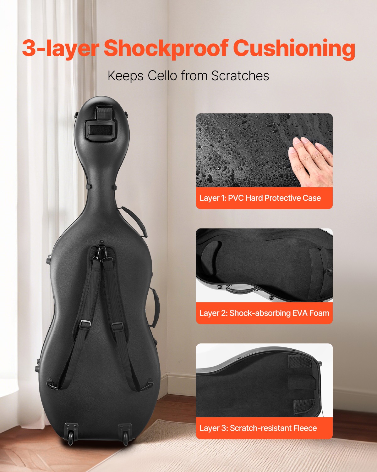 Étui pour violoncelle 4/4 antichoc VEVOR en carbone léger