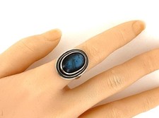Vintage Southwestern 22mm Sterling Silver Oval Labradorite Gemstone Ring Size 6