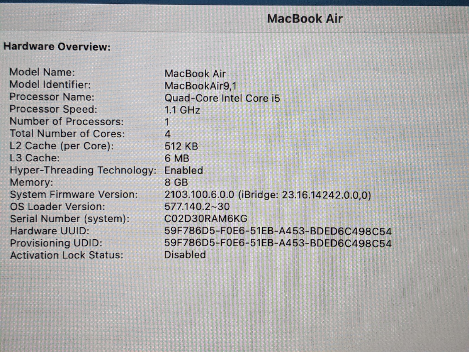 Apple MacBook Air 13" (2020) i5-1030NG7 1.1GHz MVH22LL A PA 18