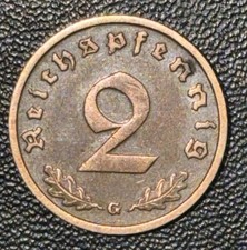 1938 Germany 2 Reichspfennig Coin Third Reich Historical Period