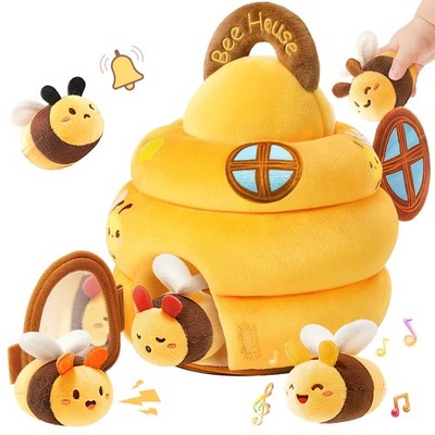 Baby Toys 6-12 Months - Soft Beehive Infant Toy with 5 Sensory Bees, Rattle, Cri