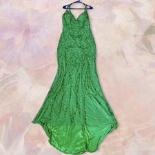 Green Formal Gown with Sequin and Beaded Embellishments
