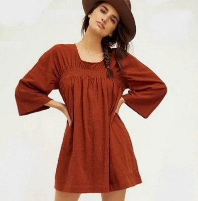 Free People Beach Celia Mini Dress Rust S/P NWT Fall Boho Tunic