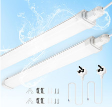LED Batten Light 4FT with UK Plug, 2-Pack 1.2M in Wall Light Garage Lighting IP6