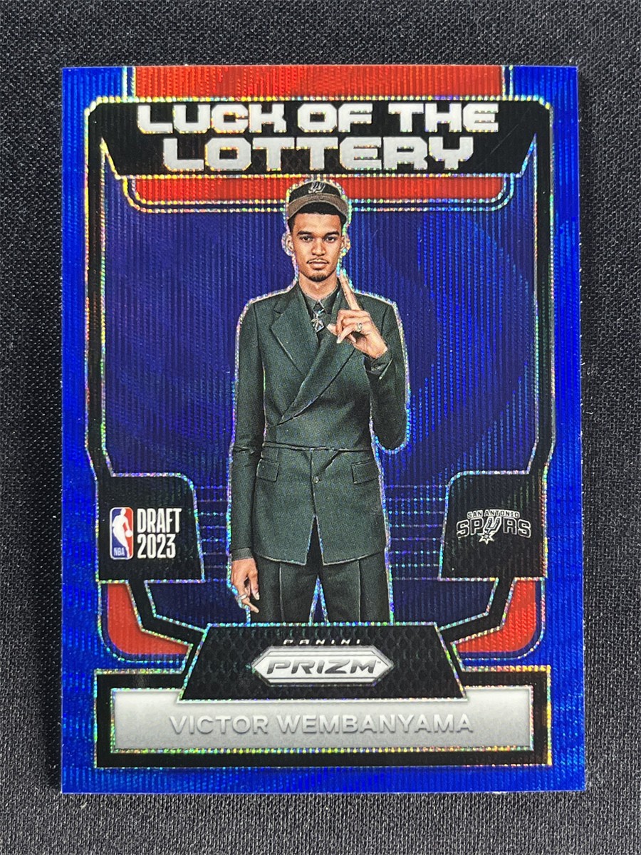 2023-24 Panini Prizm Victor Wembanyama #7 Blue Wave Luck Of The Lottery RC Spurs