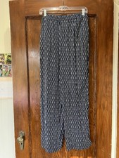 LandsEnd Summer Wide Leg Pants. Perfect For Travel. No Wrinkles 14 Navy/White