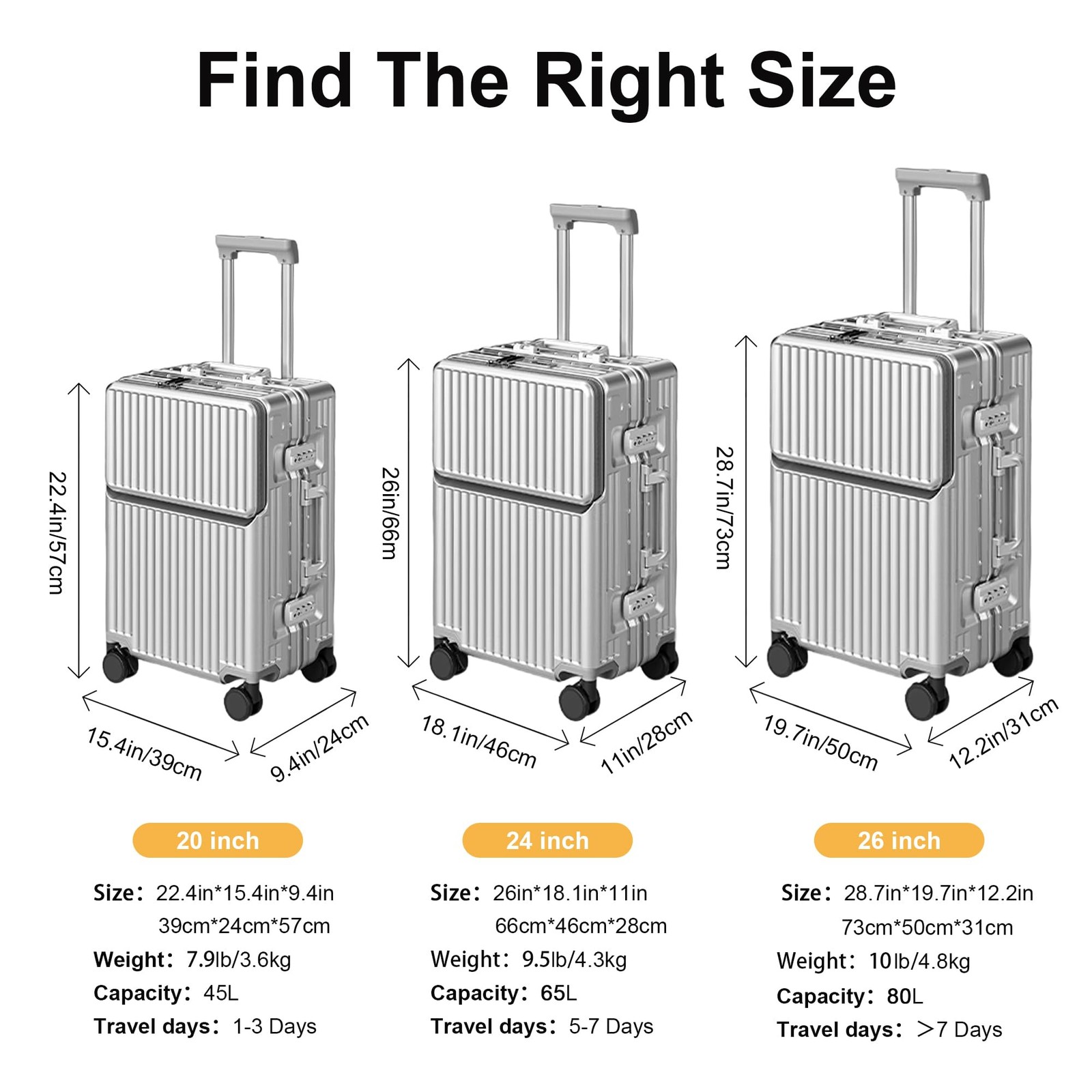 2-Piece Hardshell Zipperless Luggage Set, 20/26" Aluminum Frame Hardshell Spi...