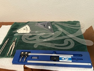 Vintage Technical Drafting Set- Fullerton Tammel Beam Compass w/Squares/Curves
