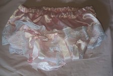 Adult Baby Sissy Ruffle Lace Pants/Cover Pink Satin Plastic Lined