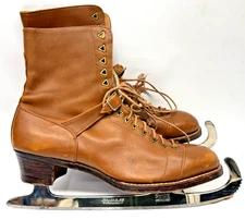 Vintage Germany Polar Werke A.-G. Remscheid Ice Skates Edox Curl Toe Pick Brown