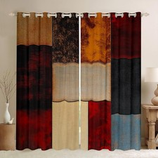 Modern Geometric Darkening Drapes Red Brown Black Geometric Plaid Curtains Be...