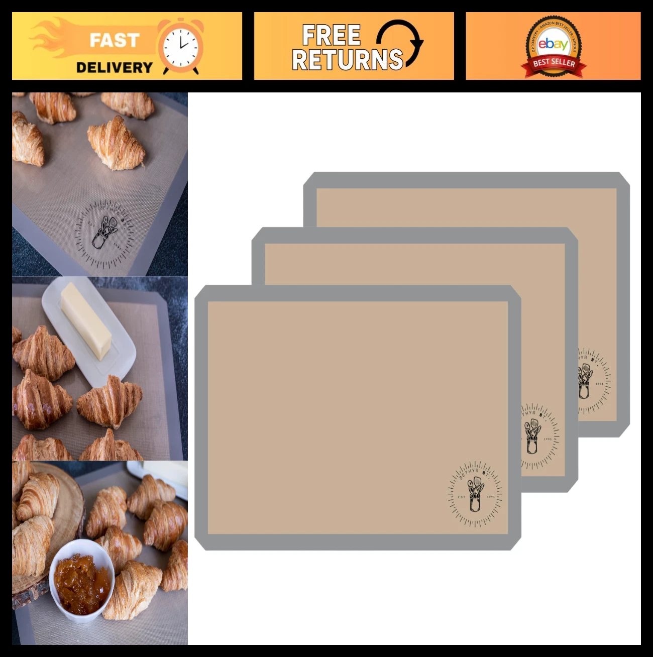 Non-Stick Silicone Baking Mats for 3/4 Size Cookie Sheets - 3 Pack, Easy Clean,
Opens in a new windo