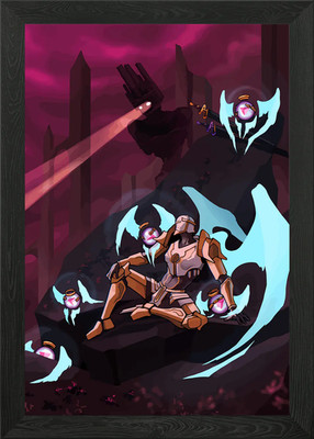 Fantasy Warrior with Floating Orbs Framed Wall Art Poster Canvas Print Picture