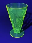 Vtg Federal Glass Uranium Madrid Green Pattern 5" Footed Tumbler ~See Photos~