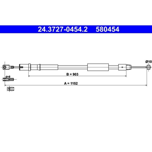 ATE Handbremsseil 1152Mm Passend FüR MERCEDES-BENZ Viano Vito | 24.3727-0454.2-image