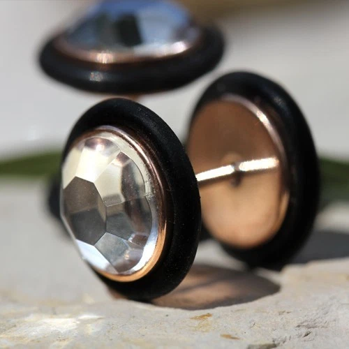 PAR de tapones falsos de circonita cúbica facetada enchapados en oro rosa Foto 2 de 4