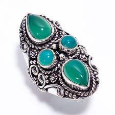 Natural Green Chalcedony Gemstone 925 Sterling Silver Ring 7.5 US Birthday Gift