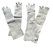 Vintage Womens Gloves 7 Kid Leather Bloomingdales White Cream Set Of 2