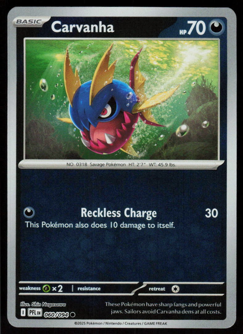 Carvanha 060/094 Common Phantasmal Flames Pokemon Reverse Holo Near Mint