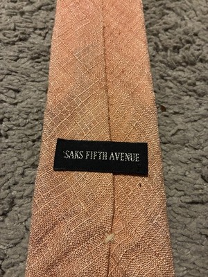 Vintage Saks Fifth Avenue Light Orange Salmon Shantung Raw 100% Silk Tie