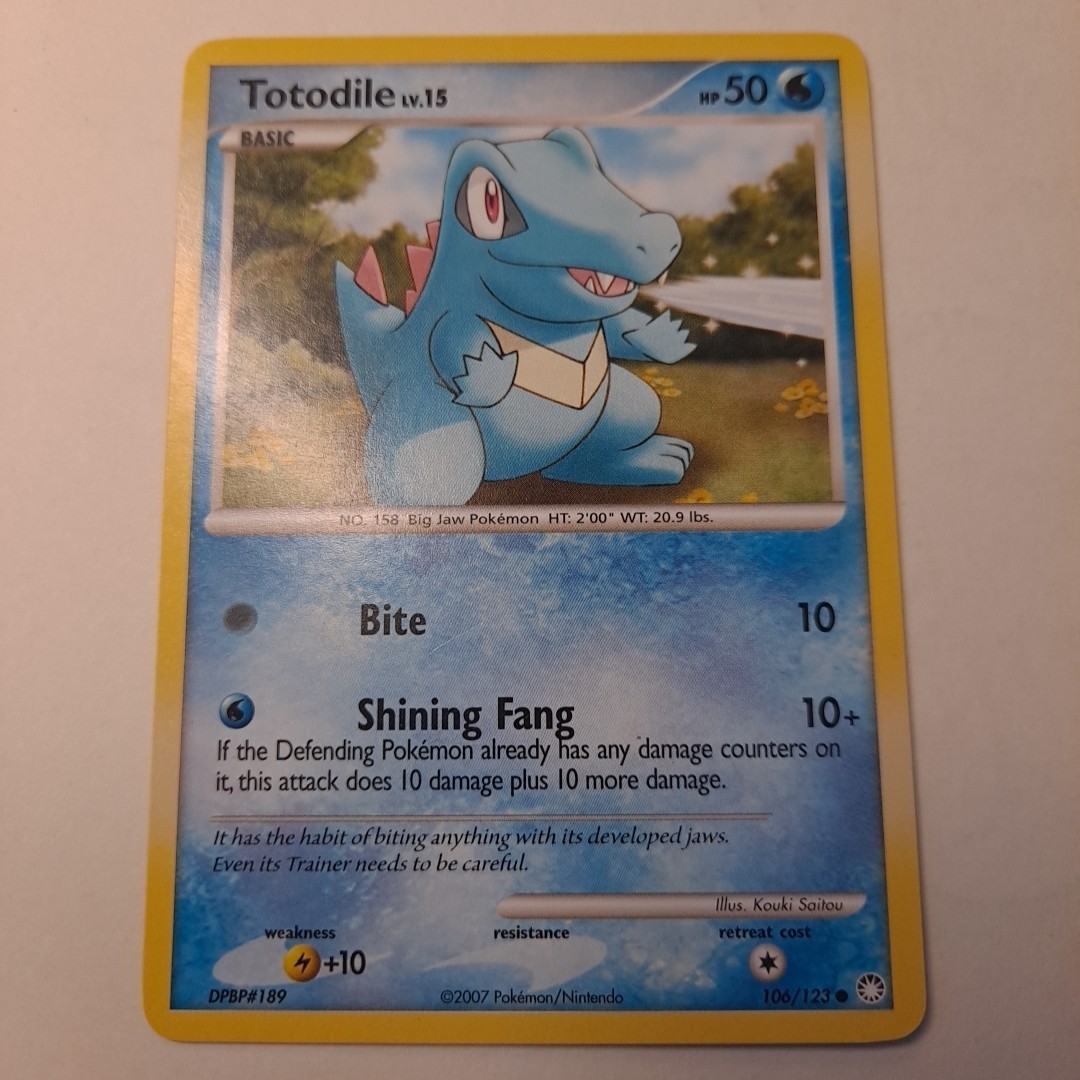 Totodile Pokemon Card Level 15 HP 50 106/123 Basic 2007 Regular