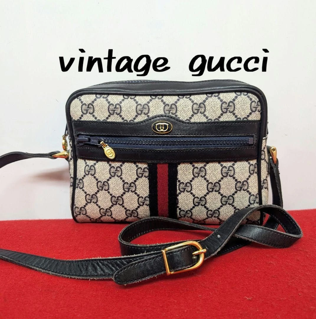 Sac GUCCI superbe sac Gucci Sherry Line vintage bandoulière bleu marine 0410b
