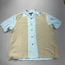 Nat Nast Shirt Mens Large Blue Bowling Soprano Camp Silk Vintage Luxury 90s