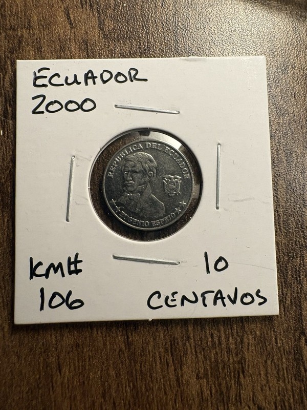 2000 10 Centavos Coin Ecuador Eugenio Espejo Mint Condition With Holder