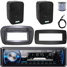 Pyle 1-DIN Marine MP3 Receiver W/Kit  Adapter Plate, 2x 3.5" 300W Max Speakers