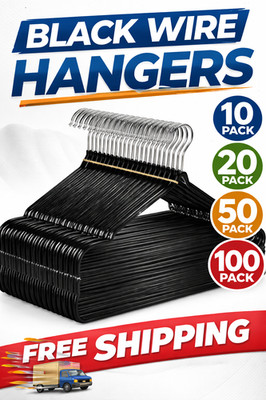 Black Metal Wire Hangers Non-Slip PVC Coated Slim Space Saving Clothes Rack