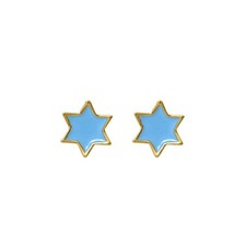 Star OF David Earrings with yellow gold and Turquoise Blue Enamel