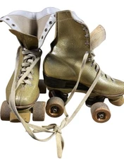 Vintage 1970’s Sears women's Gold Glitter Disco Roller Skates