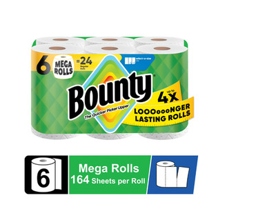 Bounty Paper Towels Select-A-Size White, 6 Mega Rolls, 164 Sheets per Roll