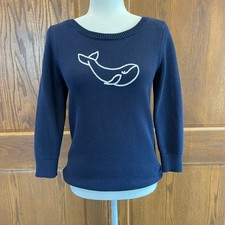 Loft Outlet Womens Sweater Small Navy Blue Whale Embroidered Boat Neck Coastal