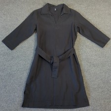 Vintage GAP Black Linen Dress Belt V-Neck 3/4 Sleeve Oversized Women's 4