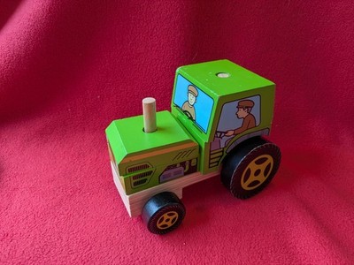 Bigjigs Toys Holz Stapeltraktor Spielzeug 2-in-1 Puzzle & Schiebefahrzeug