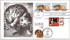 #2025 KITTEN & PUPPY #2202 LOVE SERIES PUPPY STAMPS COMBO FORST DAY COVER FDC