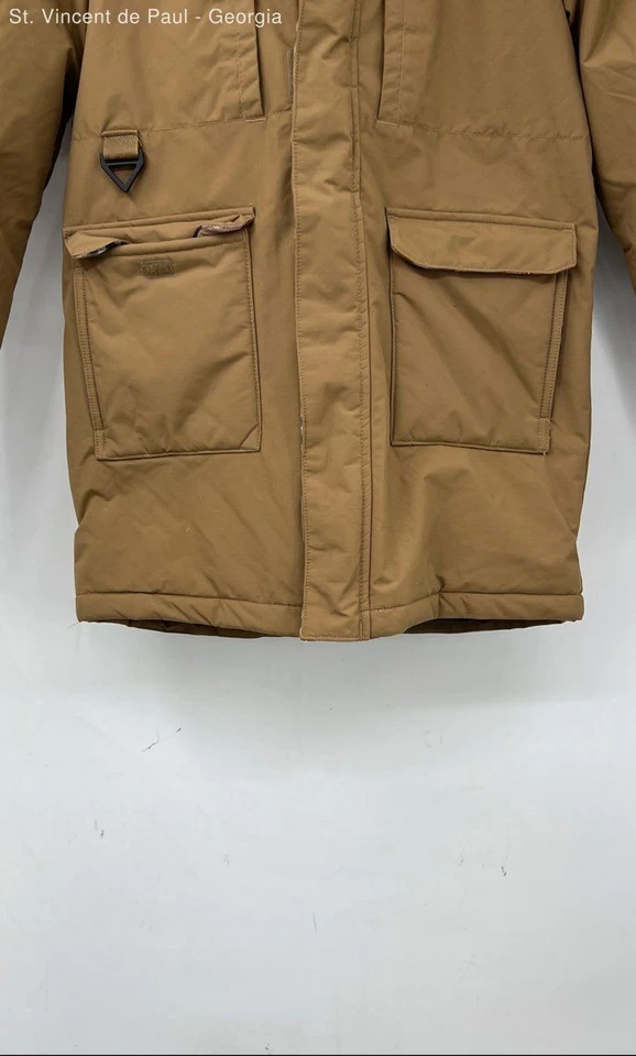 Chaqueta acolchada Columbia cremallera completa unisex grande marrón con capucha Foto 3 de 4