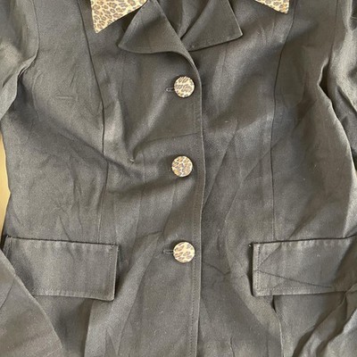 Vintage Virgo II Blazer Jacket Womens 10 Black Leopard Buttons USA 
