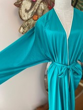 Vintage Vanity Fair Robe S Teal Nylon Kimono Lounge Maxi 70s Purple Label