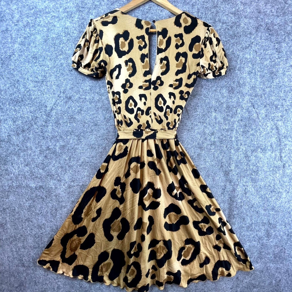 Blumarine Dress Womens S Leopard Silk Keyhole Twirl Dancing Bold