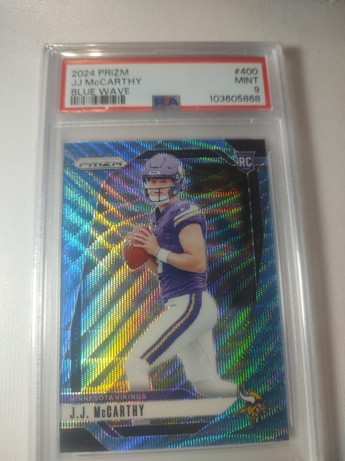 2024 PANINI PRIZM BLUE WAVE #400 JJ MCCARTHY ROOKIE RC /230 PSA 9